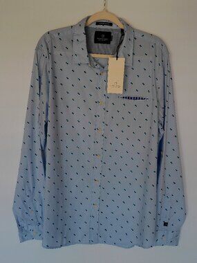 Scotch & Soda Geometric Print Shirt Size XXL Blue Button Down